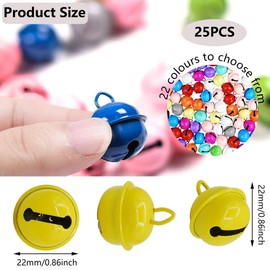 Pack of 25 bells for crafts, 22 mm, metal bells, colourful bells with eyelets for crafts, jewellery, festival decoration, pet bells