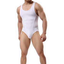 TESOON Body deportivo de malla para hombre, leotardo de lucha última intervensión, Blanco, Large