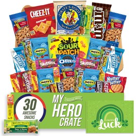 Military St. Patrick's Day - Small Snack Box (30 Piece Variety Gift Basket Care Package) Chips, Candy, Peanuts, Popcorn, Cookies, Gummy Snacks, Chocolates & More - My Hero Crate