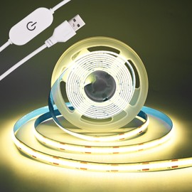 TUNICHX COB LED Strip Light 5V USB Tape 320LED/m Dimmable LED Strip Light USB TV Backlight Flexible Under Cabinet Tape Light for Bedroom,Kitchen,Home DIY Lighting (4000K, 9.84FT)