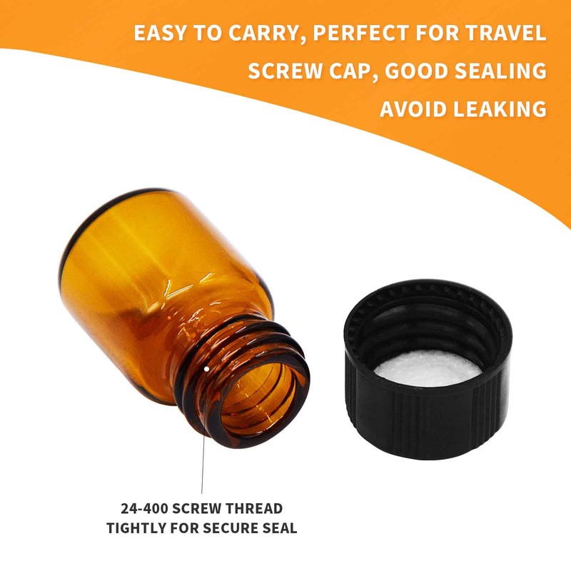 PENCK 10pcs 2ml Little Brown Glass Bottle Vials with Black
