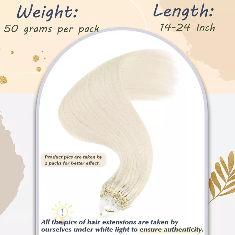 Ugeat Extensiones Cabello Natural 1gr 14in Rubio Blanco