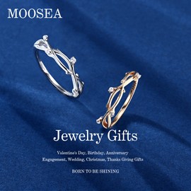 MOOSEA Branch Moissanite Wedding Band for Women, D Color VVS1 Clarity Lab Created Moissanite Ring 14K rose Gold Vermeil Vintage Art Deco Twig Moissanite Stackable Band for Women Willow Wedding Band