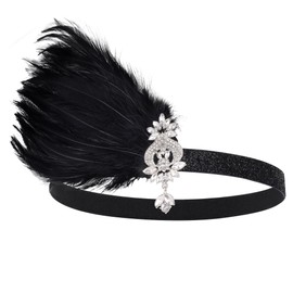 Haakong Flapper Headband Roaring 20s Headpiece Great Gatsby Headpiece for Women 1920s Hair Accessories for Women(Black, One Size)