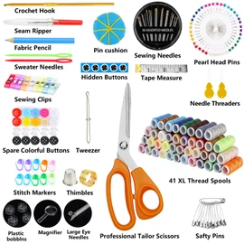MARQUEEN Professional Large Sewing Kit, 200 High Quality Sewing Accessories, Includes Dressmaking Scissors, 41 XL Thread Spools and 30 Needles, Suitable for Travellers, Adults