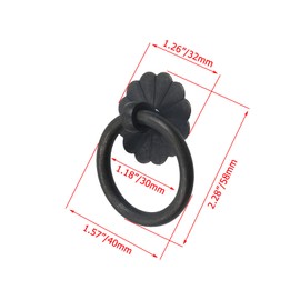 Pastlla 4 Pcs Solid Vintage Style Brass Cabinet Pulls Knobs with Screws, Black Flower Shape Drawer Ring Pulls Knobs, Furniture Hardware Drawer Handles for Dresser Cabinet