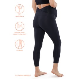Ingrid & Isabel Basics - Active Maternity Leggings - Over The Belly Pregnancy Leggings for Women - Black 7/8 Crossover S