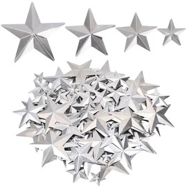 GORGECRAFT 160PCS 4 Sizes Silver Metal Star Galvanized Metal Stars Vintage Rustic Primitive Stars Three Dimensional Christmas Tree Patriotic Ornament for Crafts Remembrance Day Hanging Wall Decor