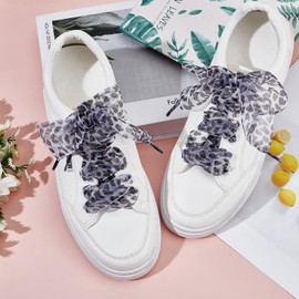 NICENEEDED 2 Pairs of Shoelaces with Leopard Print Silk Satin Wide Flat Shoelaces Cheetah Shoelaces