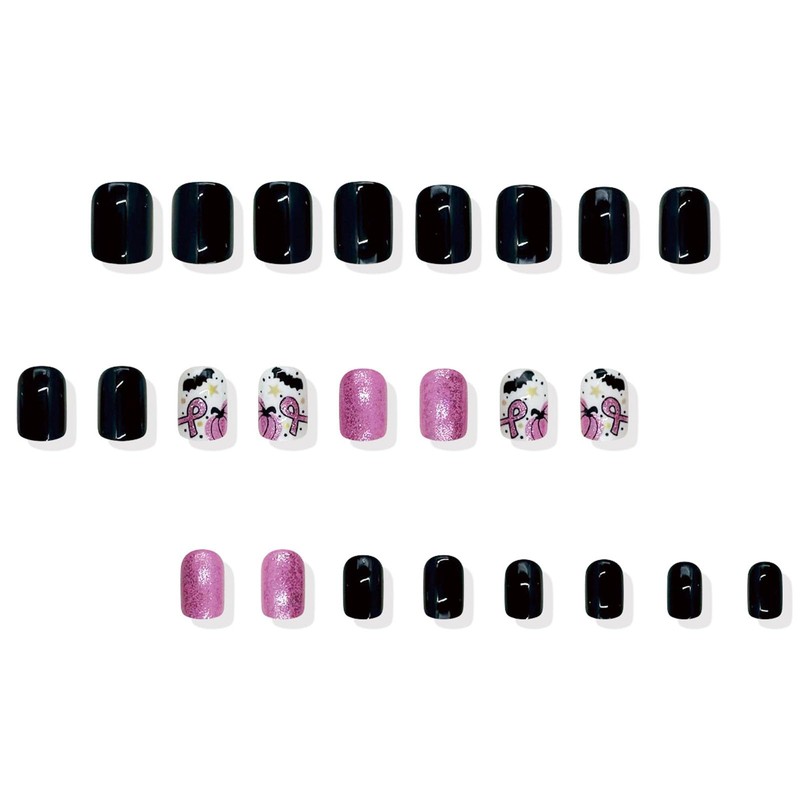 IMRAIN Press on Nails Short Square Fake Nails Pink Black