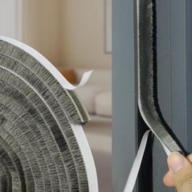 50Ft Self-Adhesive Brush Weather Stripping Door Seal 0.35" Wide x 0.35" Thick Neat Pile Brush Seal Strip for Doors and Windows Gray Soundproofing Weather Strip for Soundproof Windproof Dustproof