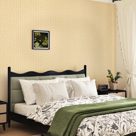 Wallercity Brown/Yellow Rattan Peel and Stick Wallpaper Basket Weave Rattan Contact Paper for Cabinets Drawer Liner 15.8''x118'' Vinyl Faux Boho Fabric Cane Weave Wall Paper for Bedroom Living Room