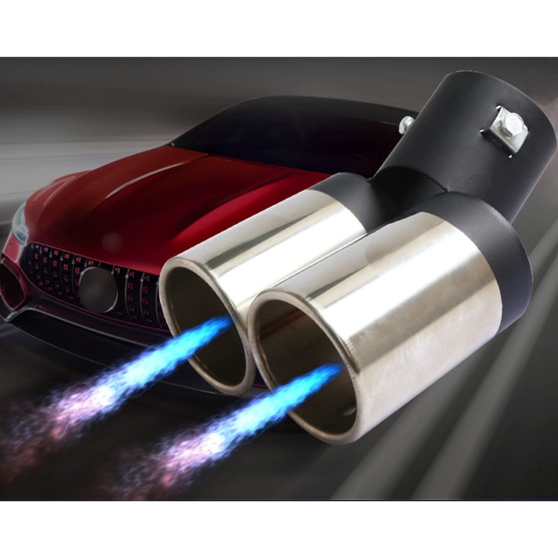 Winlauyet 1 x Car Double Tailpipe Chrome Tailpipe Universal Exhaust
