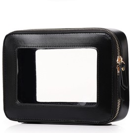 Duolan - Bolsa de maquillaje transparente, funda de viaje transparente, bolsa de cosméticos portátil transparente, bolsa de maquillaje de viaje transparente con cierre para mujer, negro, (H/Black), M, Bolsa de maquillaje transparente Estuche de viaje tra