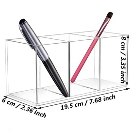 Aieraczy Acrylic Pen Pot, Pen Pencil Holder Organiser, Desktop Pencil Cup, Makeup Brush Holder, Clear Acrylic Stationery Organizer for Desk Office Storgae Organizer, Cosmetic, Transparent