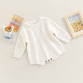 FYBITBO Baby Girl Boy Sweater Knit Oversized Pullover Sweatshirt Romper Onesie Warm Fall Winter Clothes Outfit Newborn (Solid White Color,Newborn)