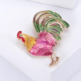 Rooster Brooch Pins for Women, Chicken Brooch Pin, Cute Rooster Animal Brooch Lapel Pin, Bohemian Rooster Chicken Brooches Pins for Women Hat Bag Suit Dress Accessories (Green)
