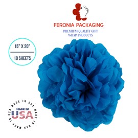 Brilliant Blue Tissue Paper Squares, Bulk 10 Sheets, Premium Gift Wrap and Art Supplies for Birthdays, Holidays, or Presents by Feronia packaging, Large 15 Inch x 20 Inch Made in USA