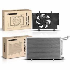 A-Premium A/C Condenser & Cooling Fan Assembly Compatible with Ford Fiesta 2014 2015 2016 2017 1.6L, Replace# D2BZ19712C, D3B58C607AEM, 2PC-Set