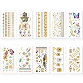 NJCXOLA 10 festival accessories, stamping tattoo stickers, water transfer, metal, waterproof tattoo stickers, party tattoo (102 x 210 mm)