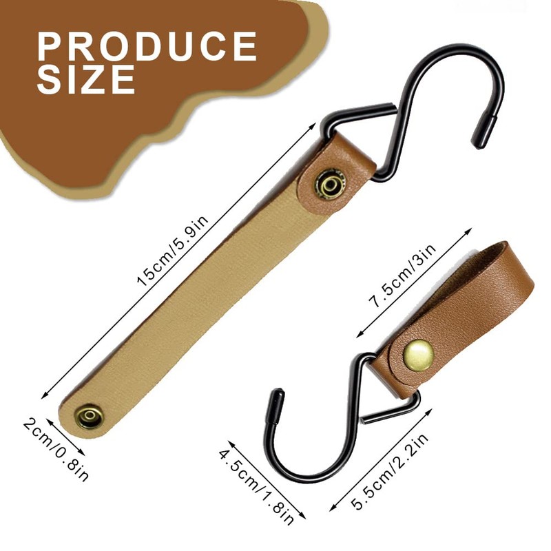 Modixun 8pcs Leather S-Hooks, Metal S Shaped Hooks for Hanging,