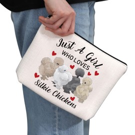 Silkie Chicken Lover Gift Just A Girl Who Loves Silkie Chickens Makeup Bag Silkie Chicken Owner Cosmetic Bag Crazy Chicken Lady Zipper Travel Bag (Who Loves Silkie Chickens)