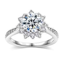 Aurora & Fiori Flower Moissanite Engagement Rings for Women,Women's 925 Sterling Silver Moissanite Engagement Ring for Women,Elegant Flower Design with Brilliant Stones 0.5CT Size 7