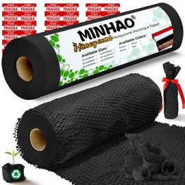 Honeycomb Packing Paper, 12"x400' Black | Perforated Honeycomb Packing Paper Recyclable Moving Supplies for Shipping & Moving | Plastic-Free Alternative to Bubble Cushion Wrap with 36 Fragile Stickers