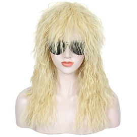 Linfairy Heavy Metal Rocker Adult Wig メンズコスチュームヘアアクセサリーヘビーメタルロッカーコスプレロング コスプレ ウィッグ (blonde curly)