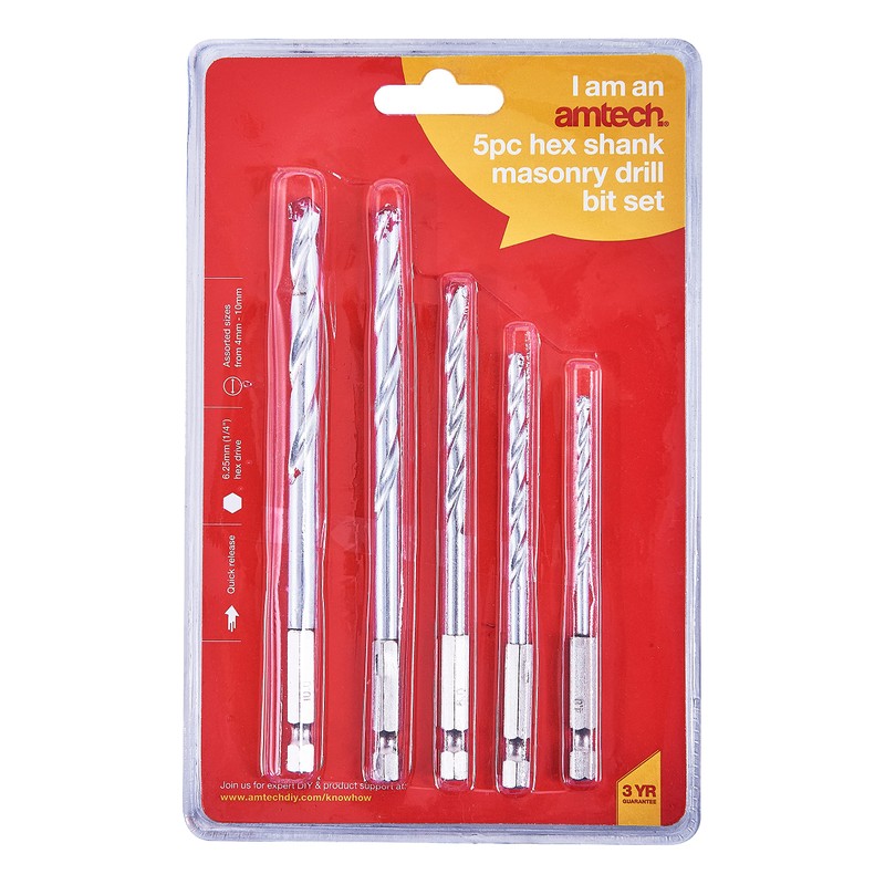 Amtech F1730 5 Piece hex shank masonry drill bit set