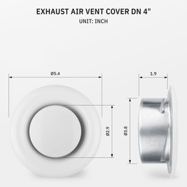 calimaero® TVSA 4 Inch AC Vent Cover Round Adjustable Steel Air Vent Deflector Inline Bathroom Air Duct Vent Cover Grille Exhaust White RAL 9016 HVAC