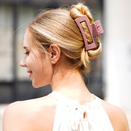 Big Hair Claw Clips - 4.2" Matte Rectangle Hair Clamps for Women and Girls, Nonslip Jaw Clips for Thick and Thin Hair (Gray&Pink)