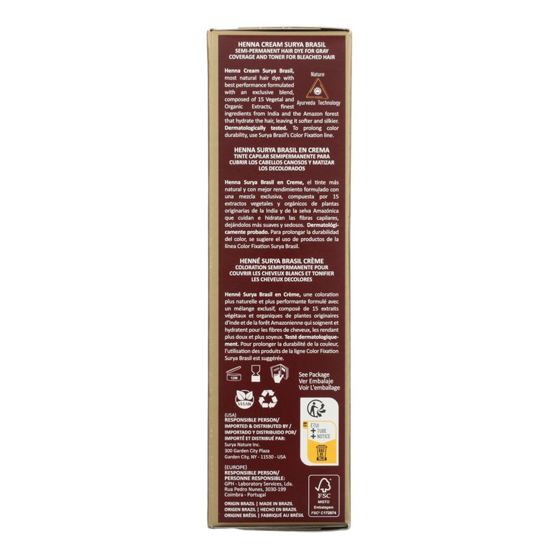 Surya Brasil Henna Cream Light Brown - 97% Natural Ingredients,