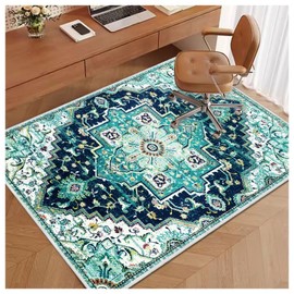 Soofteilliv 3×4ft/36×48in Home Office Chair Mat, Desk Chair Mats for Hardwood Floor, Anti-Slip Computer Gaming Chair Mat, Low Pile Carpet Floor Chair Mat(Cyan)