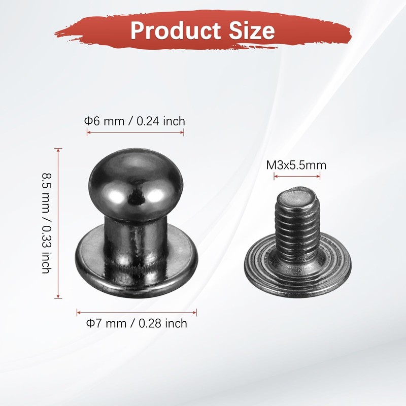 TIXIPEM 6mm Ball Head Stud Rivets Screw Back [20Pcs] -