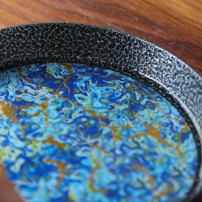 Small Tea Tray Complex Pattern Round Alloy Decorative Tea Serving