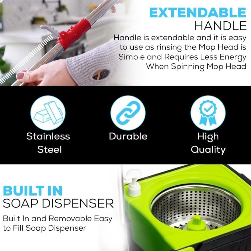 Simpli-Magic Premium Spin Mop Cleaning Bucket Set with 3 Microfiber