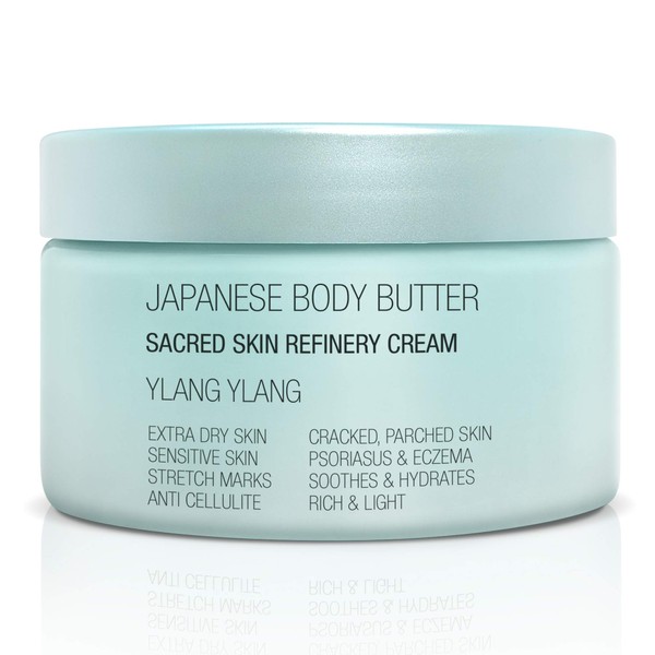 Onsen Japanese Body Butter for Women - Skin Refinery Cream Natural and Organic Shea Butter Moisturizing Clear Skin Exfoliator with Coconut Oil and Vitamin E - 8.6 fl oz / 255 ml (Ylang Ylang)