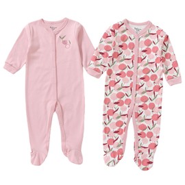 100% Cotton Infant Baby Footies 2-Pack with Snap/Zipper, 0-12 Months Soft Casual Newborn Baby Clothes