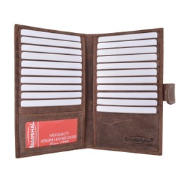 Marshal Bifold Leather RFID Blocking Wallet For Men & Women | Genuine Leather Holder With 19 Slots, 2 Bill Compartments & ID Window For Credit/Debit Cards, Money, Driver’s License (Vintage)