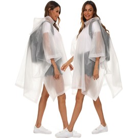 Borogo 2 Pack Rain Ponchos for Adults Reusable - Raincoats Survival Emergency Heavy Duty Rain Coat with Drawstring Hood White | Borogo