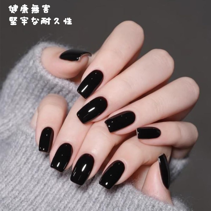 YUHENGCT ネイルチップ 黒 つけ爪 24枚入 ショート 人気 和風 可愛い 甘くクールなスタイル