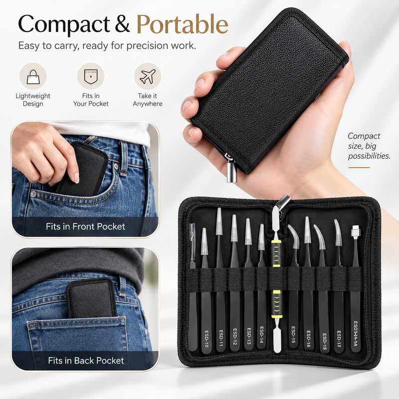 12-Piece Precision Tweezers Set for Electronics Repair – Anti-Static Stainless