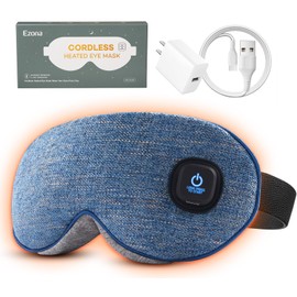 Ezona Cotton Cordless Heated Eye Mask, Warm Eye Compress Mask for Dry Eyes, Washable Eye Heating Pad for Travel, Dry Eyes, Blepharitis, Sinus Migraine (Blue)