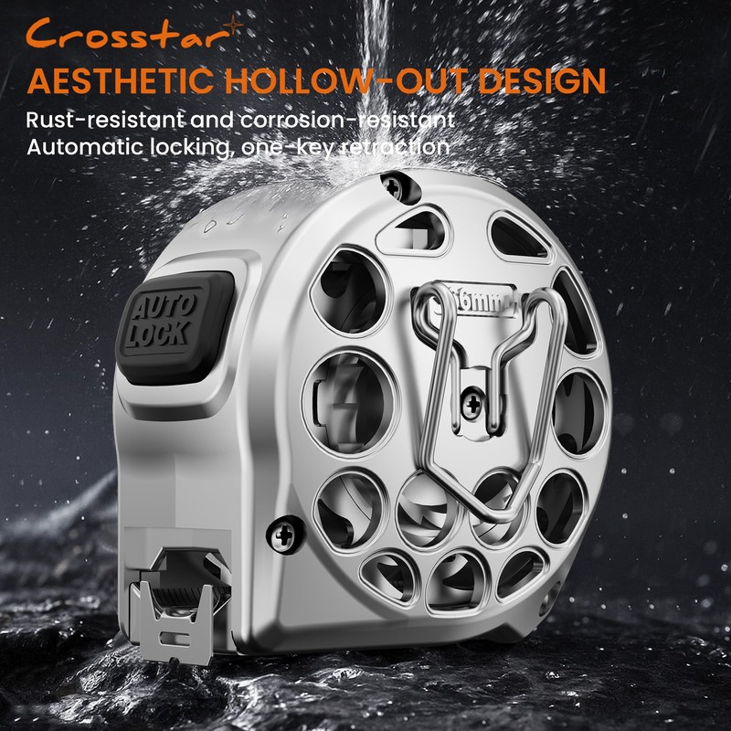 Crosstar 25FT Self-Locking Tape Measure - Stainless Steel, Fractional/Metric Double-Sided