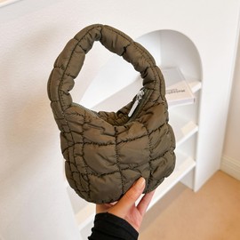 Quilted MINI Handbag and Purses Women Puffer Nylon Hobo Cotton Padded Purse Work Travel Lightweight (Army Green)
