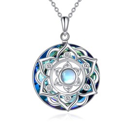 YAFEINI Lotus Necklace 925 Sterling Silver Moonstone Lotus Pendant Necklace Yoga Lotus Jewellery Gifts for Women