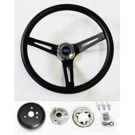Grant Bronco F100 F150 F250 F350 Black on Black Steering Wheel 13 1/2" Ford Cap