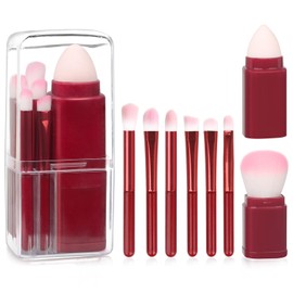 Juego de brochas de maquillaje 8 en 1, retráctiles y portátiles, para base, colorete, corrector, sombra de ojos, pinceles de maquillaje de viaje, pequeños pinceles de maquillaje con estuche (rojo)