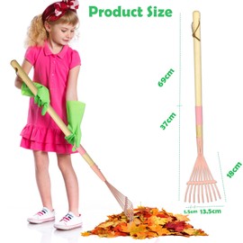 Xifando Kids Leaf Rake -Small Wooden Handle Leaf Rake with Metal Tines, 27inches /69cm Length, for Kids Enjoy Garden Cleaning Activities, 4 Pack